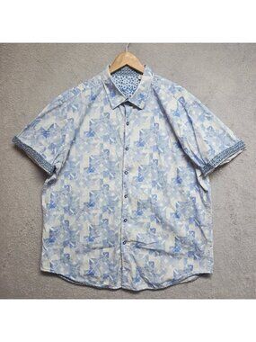 Robert Graham Shirt Mens 3XL Blue Geometric Print Button Up Short Sleeve Preppy